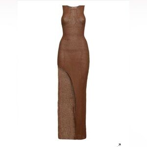 AYA MUSE Ika Cotton Chunky Knit‎ Blend high slit Long Dress in brown NWT